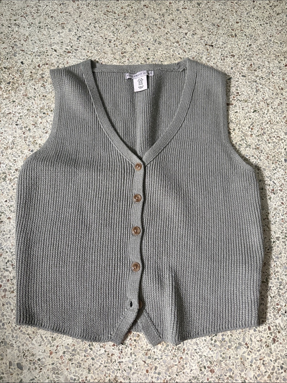 Sincerely Jules Gray V-Neck Button Knit Vest - Picture 1 of 2